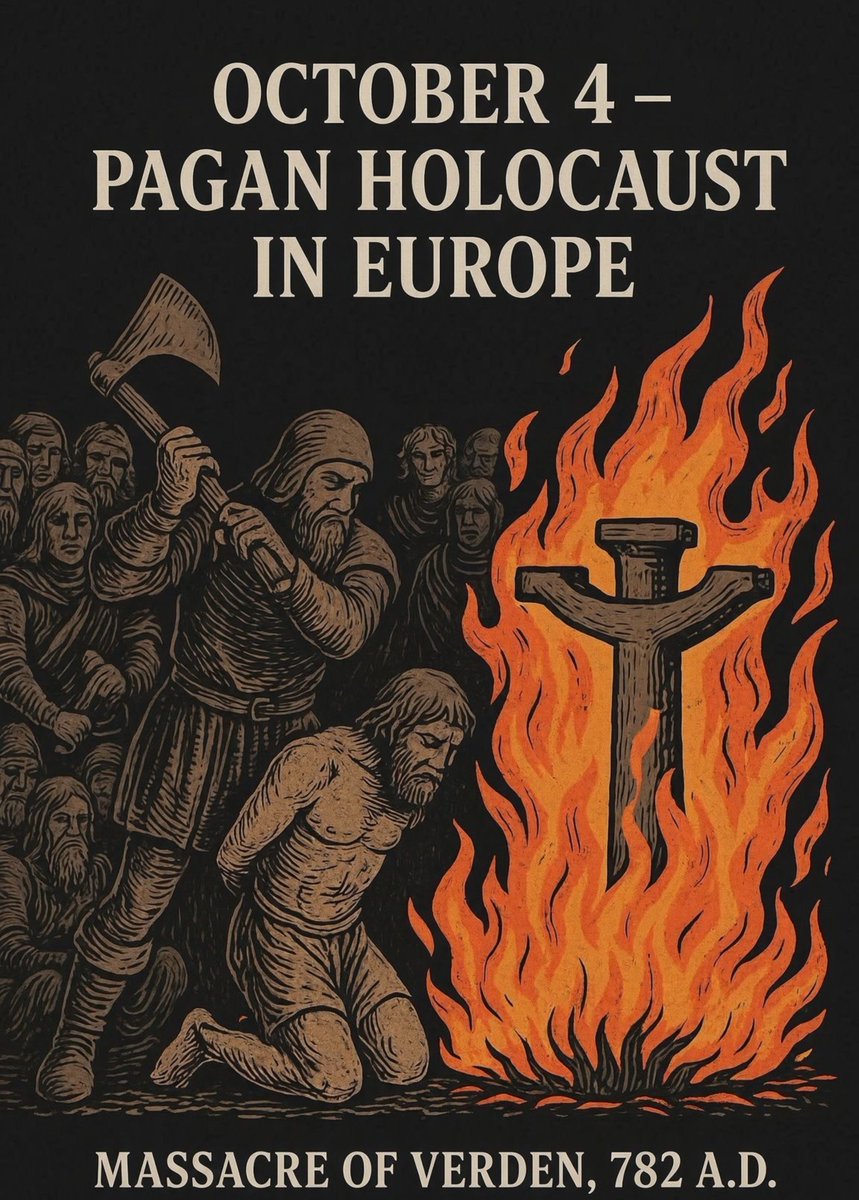 WhiteyFordX's tweet photo. October 4th, 782 A.D.

The Massacre of Verden, the Holocaust against Pagan Europeans by Christians. https://t.co/iFd5P9jCvi