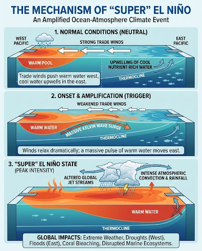 jnmet's tweet photo. A nice graphic I found that helps explain the mechanism behind the #ElNino phenomenon. If you are interested in the physics of El Nino, here a paper from Physics World. https://t.co/olE5l2fzu1 https://t.co/54UO5Yycca