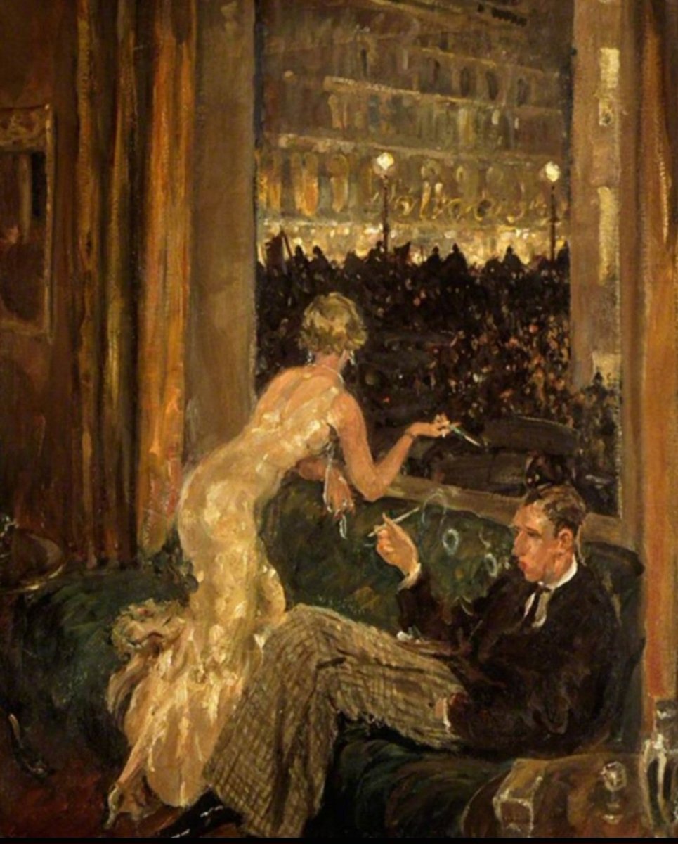 ahistoryinart's tweet photo. 90 years ago, the Jarrow Crusaders marched nearly 300 miles to London in protest at unemployment and poverty. Thomas Cantrell Dugdale’s 1936 painting captures their arrival from a Piccadilly interior (possibly the Ritz). https://t.co/YoifCc8AZD