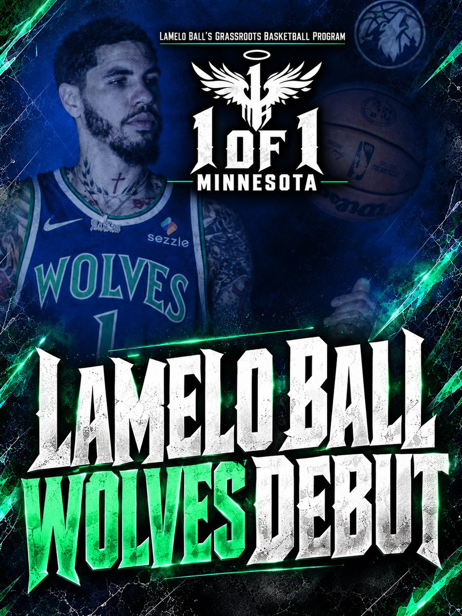 1of1mn's tweet photo. LaMelo Ball makes his @Timberwolves debut tonight 🕺🏽 🛸 💕

2028-2034 classes - try out for the squad ⤵️
https://t.co/ogNHPqk1n3 https://t.co/LQV9SKdWQP