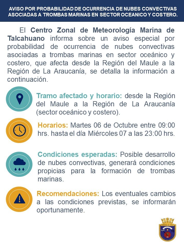 cristobalreus's tweet photo. Probabilidad de 🌪🌪🌪 en la costa entre Maule y Araucanía.
6 y 7 de Octubre.
Precaución ⚠️
@reddeemergencia https://t.co/GHgE3eNWoI