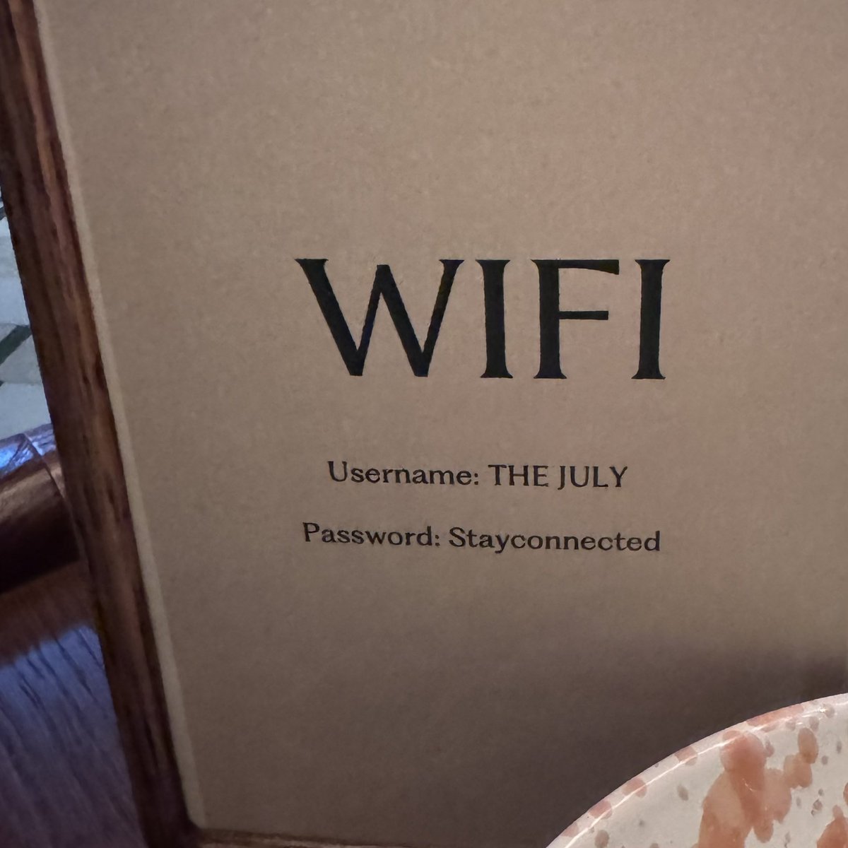 KeFang2002's tweet photo. Like the Wi-Fi password of this hotel: stay connected https://t.co/OEHY6qecrP