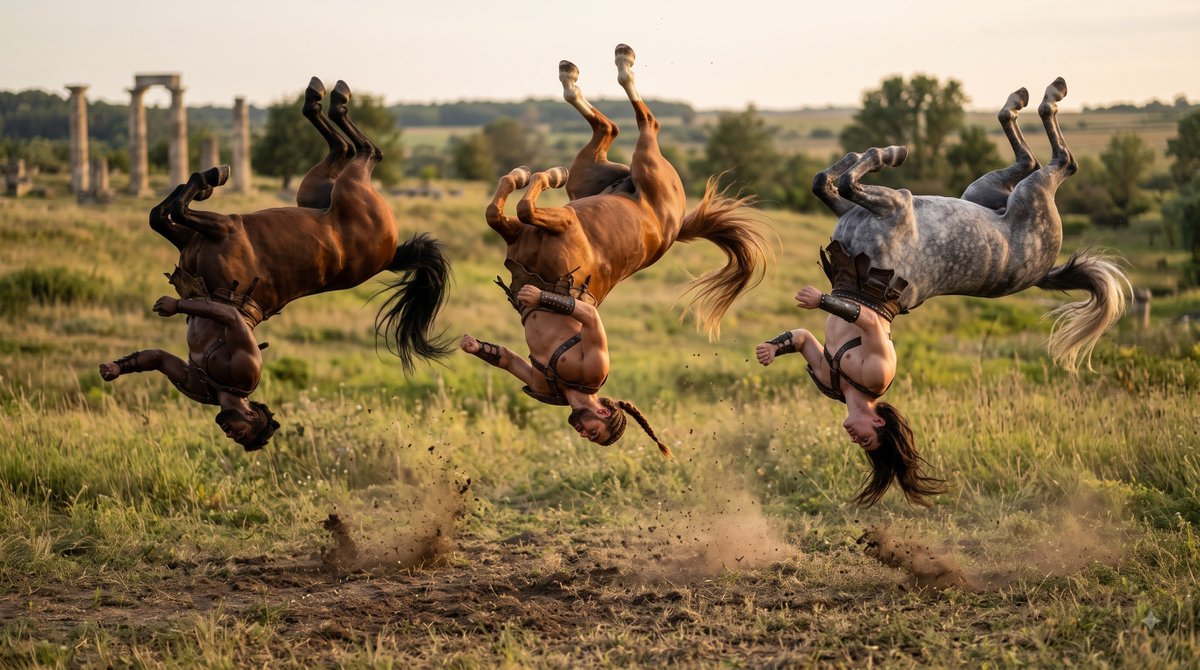 3 centaurs doing backflips