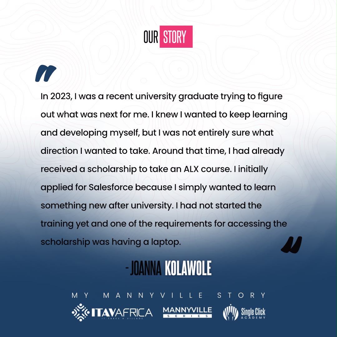 ITAV_Africa's tweet photo. Swipe through to read how winning a laptop during the maiden Mannyville Series pitch competition became the catalyst for her remarkable transformation into a Chartered Accountant. 🎓 https://t.co/JXh69KHL4A
