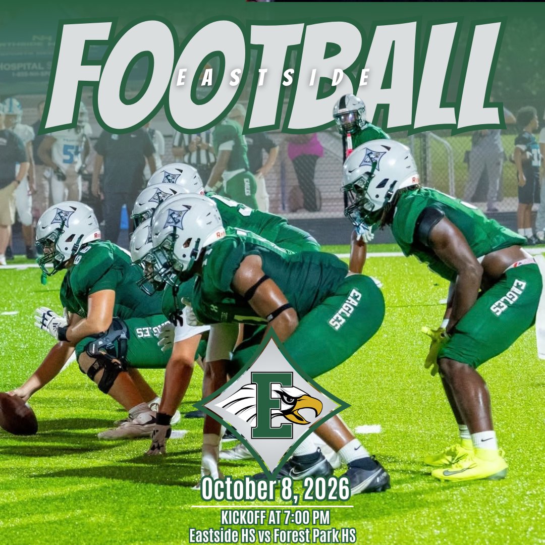 EHS_Eagles's tweet photo. Eastside FOOTBALL hosts Forest Park HS 7PM THURSDAY October 8th at the EHS Stadium!  We will celebrate TPOE BAND SENIOR NIGHT during pre-game activities! Go EAGLES!!! https://t.co/Mkud30tKeg