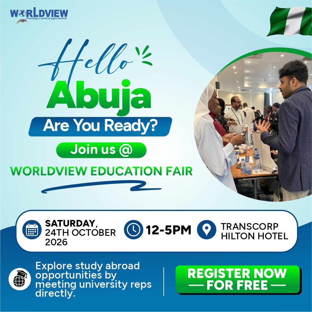 Mubzy0102's tweet photo. Abuja, we outside! 🌍👀
I’ll be attending the 2026 Worldview Education Fair as a Findadmission Campus Ambassador for the University of Abuja.

If you’re interested in studying abroad, come through! 🤝

Register: https://t.co/nAVdLqiSOz
@find_admission https://t.co/5WzpSLVSVQ