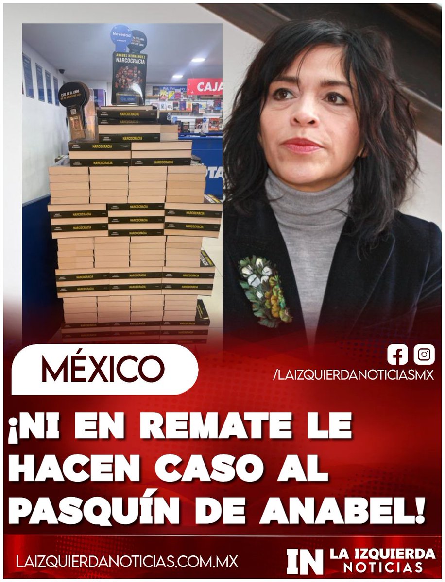 IzqNoticiasMx's tweet photo. ¡FRACASO DE REMATE! El pasquín de Anabel Hernández se queda empolvado en las librerías, con pilas de ejemplares que nomás no salen. Ahora se entiende su desesperación por polemizar con AMLO: necesitaba ruido, pleito y reflectores para intentar rescatar una narrativa que no prende. Mucho escándalo, pero las ventas no responden.