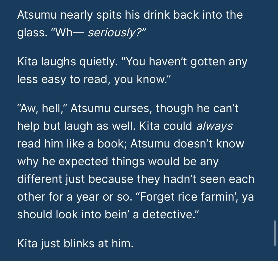 favspacetwink's tweet photo. in honor of atsumu’s bday and my renewed love of haikyuu and passion for writing, here’s another terminal curiosity part 10 sneak peek!! 

#sakuatsu 

(even though sakusa isn’t there he’s the one haunting the narrative) https://t.co/RnFbv56kGA