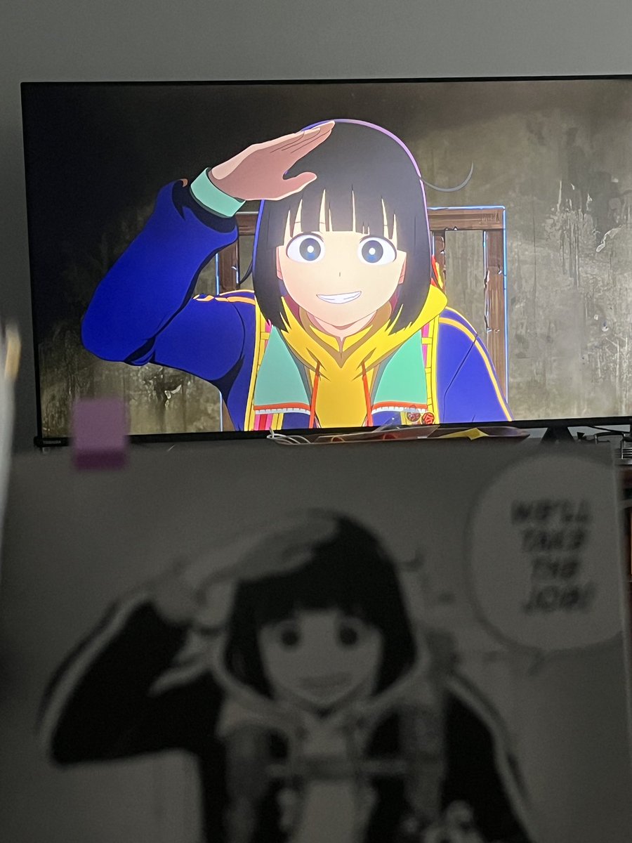 CorCytnsht's tweet photo. Finally had the chance to sit and watch  @yashiro_manabu Tank Chair, it’s so fucking cool to actually have a the manga on hand while watching, I can’t wait for more! https://t.co/7h70cKUF84