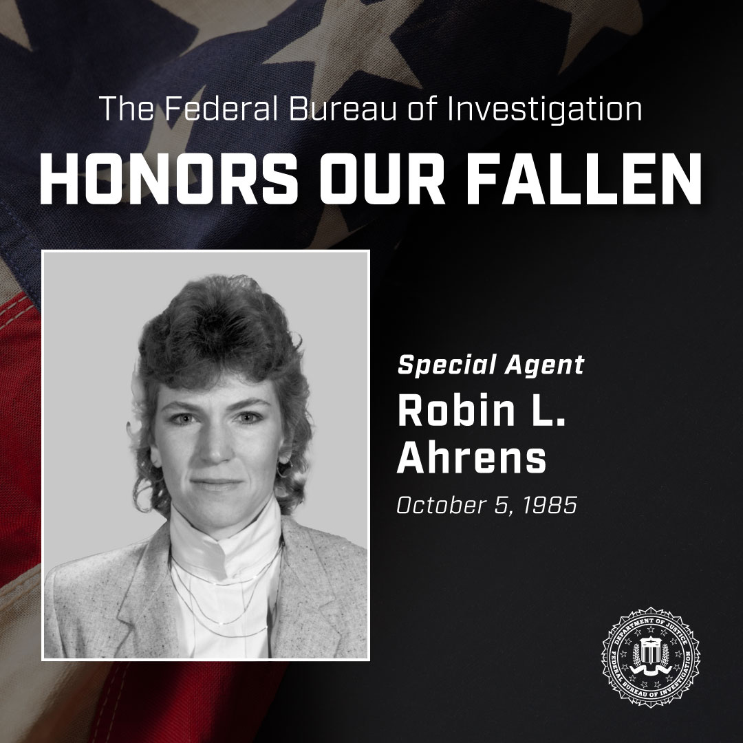 FBIPortland's tweet photo. The #FBI Wall of Honor remembers Special Agent Robin L. Ahrens, who was fatally wounded participating in the apprehension of a fugitive on October 5, 1985. https://t.co/LguFrsr1yC https://t.co/X95pJbz6im