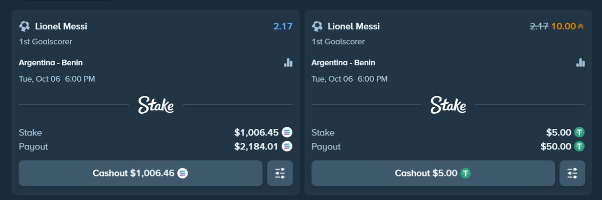 GumboGamble's tweet photo. Messi's Last Dance Promo on @Stake ⚽️

Today I’m betting $1,000 on Messi to score 1st goal. Take advantage of the 10 to 1 boosted odds in this promotion!

🎁Giving away $250 ($50 x 5 winners) 
✅ Like + Retweet
✅ Comment your Stake ID below 

📩Checkout the full promotion here: https://t.co/8GFKKOhKLT