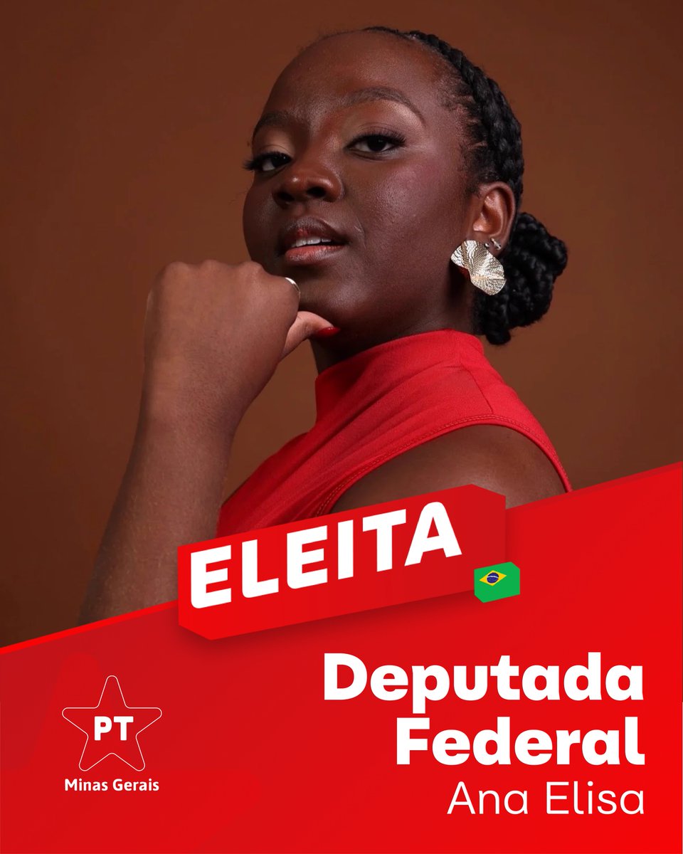 ptdeminas's tweet photo. Parabéns, @aanaelisast ! Eleita com mais de 524 mil votos. ⭐😃✊🏿 https://t.co/KFhYbDxQAS