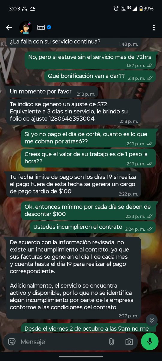 cuchito_amg's tweet photo. @izzi_mx @AtencionProfeco @Profeco izzi telecom se burla de los usuarios me dejaron sin servicio de internet y tv por más de 72hrs y su compensación en la factura es de $72 y por cobro tardío cobran $100 el día https://t.co/4XvDdlGPyW