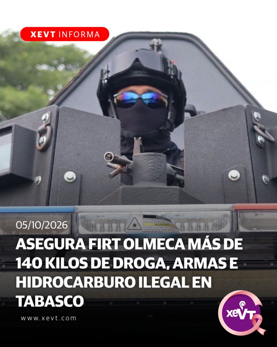 xevtfm's tweet photo. #XevtInforma 🔴 El Gabinete de Seguridad de Tabasco reportó el aseguramiento de más de 144 kilogramos de droga, armamento y 5 mil litros de hidrocarburo ilícito, además de la detención de cuatro personas, mediante operativos de la Fuerza Interinstitucional de Reacción Táctica (FIRT) Olmeca realizados del 2 al 4 de octubre.