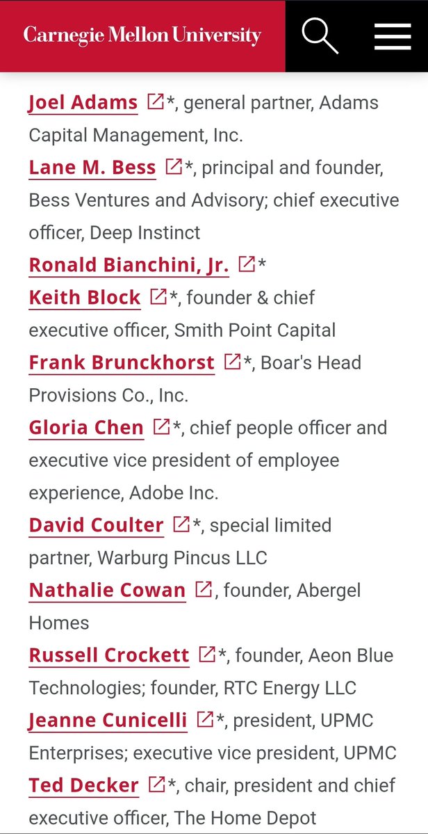 DeAngelisCorey's tweet photo. It has been 24 days and @CarnegieMellon still hasn't done anything to hold its racist professor accountable.

Here is their Board of Trustees.

They should step in. No one else is doing anything except hiding. https://t.co/DsIFk1L9JP