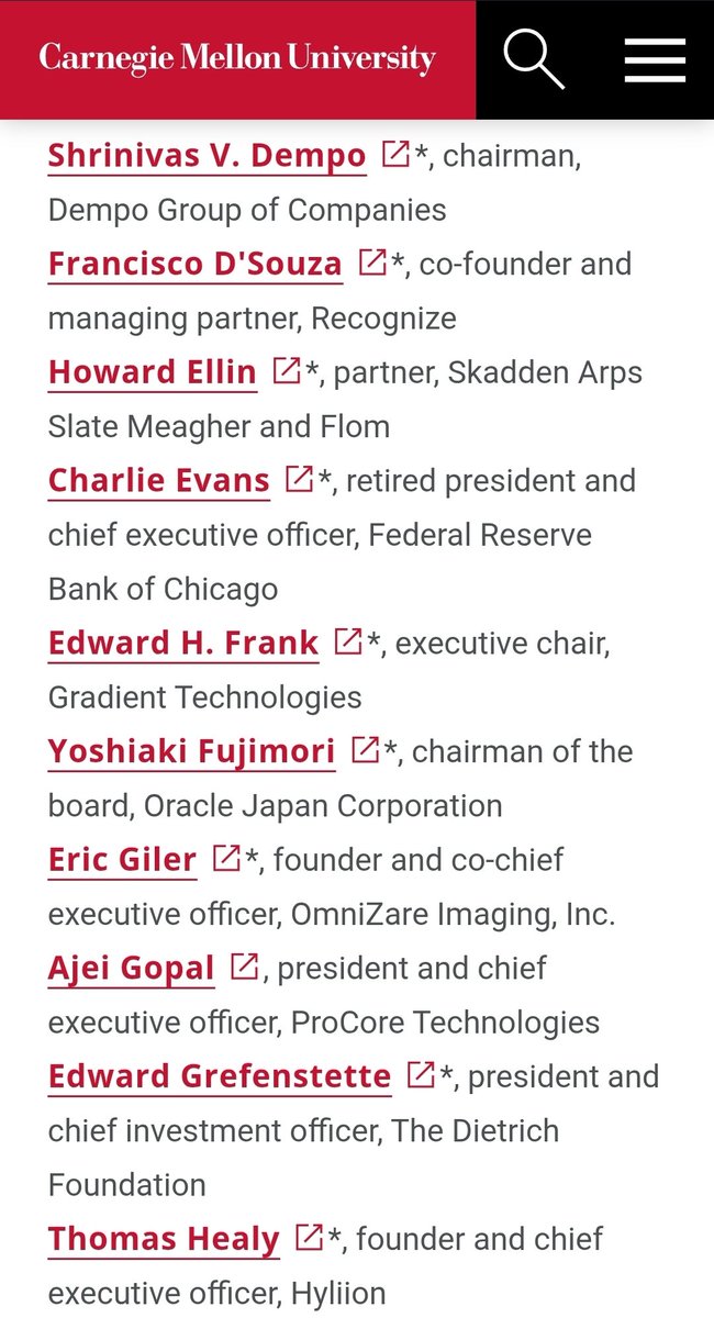 DeAngelisCorey's tweet photo. It has been 24 days and @CarnegieMellon still hasn't done anything to hold its racist professor accountable.

Here is their Board of Trustees.

They should step in. No one else is doing anything except hiding. https://t.co/DsIFk1L9JP
