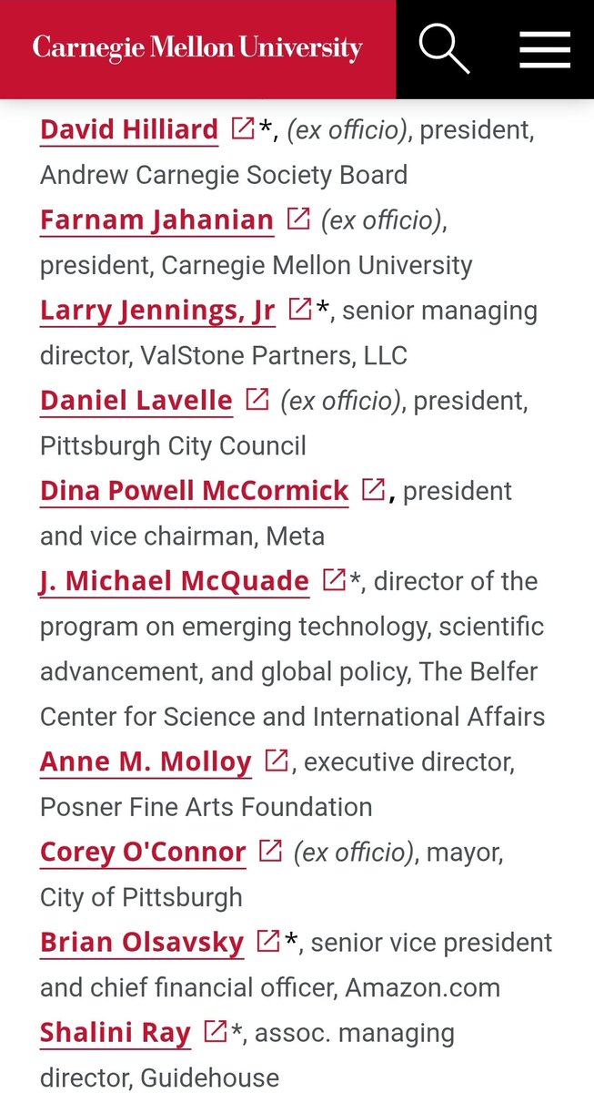 DeAngelisCorey's tweet photo. It has been 24 days and @CarnegieMellon still hasn't done anything to hold its racist professor accountable.

Here is their Board of Trustees.

They should step in. No one else is doing anything except hiding. https://t.co/DsIFk1L9JP