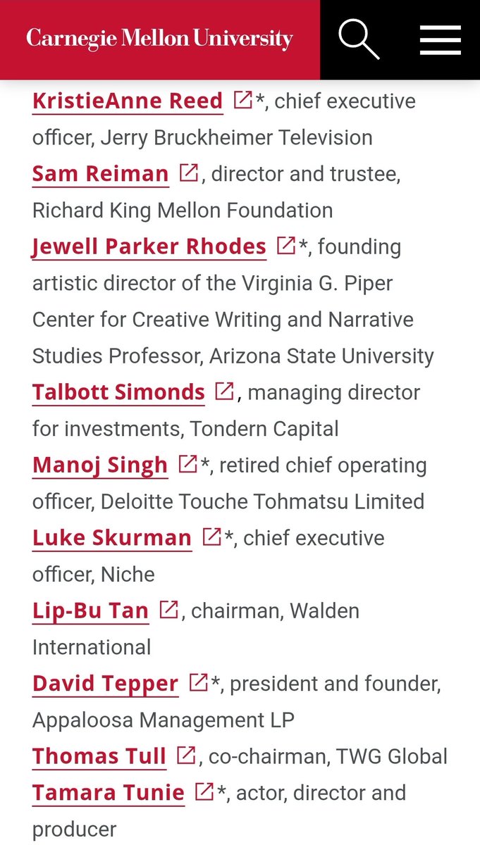 DeAngelisCorey's tweet photo. It has been 24 days and @CarnegieMellon still hasn't done anything to hold its racist professor accountable.

Here is their Board of Trustees.

They should step in. No one else is doing anything except hiding. https://t.co/DsIFk1L9JP