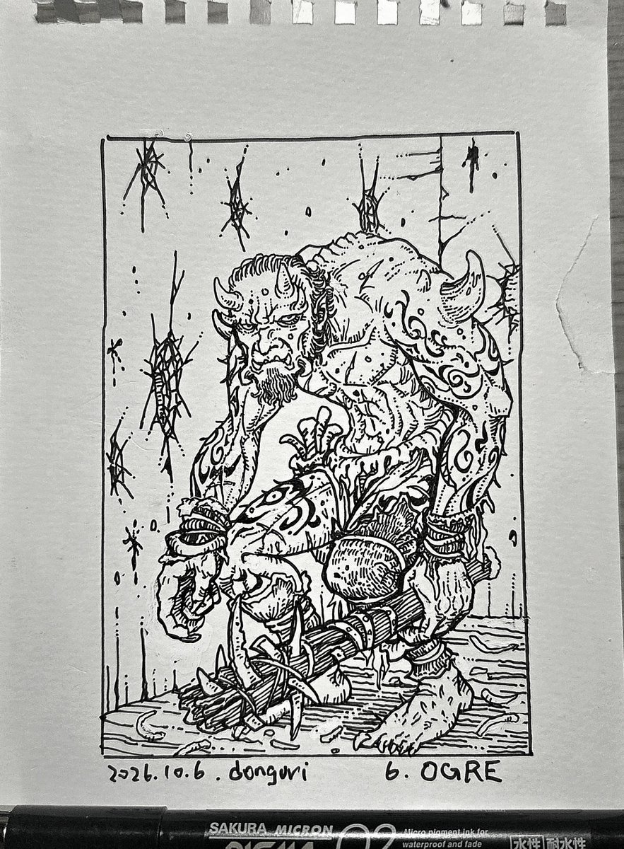 baburakatabura's tweet photo. #inktober　#inktober2026
⑥OGRE（鬼） https://t.co/Y4CZKJENPb