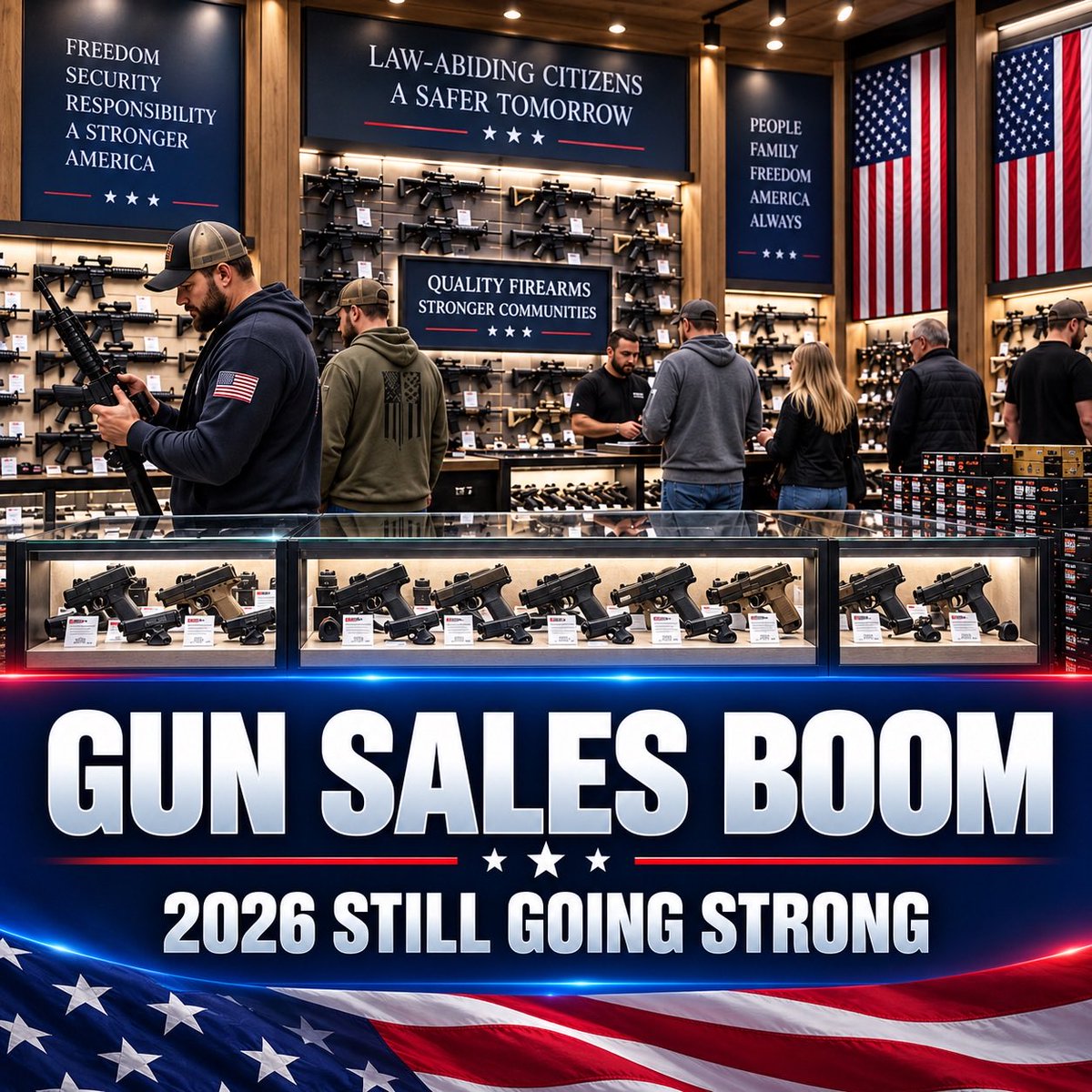 GuntherEagleman's tweet photo. Americans are still buying guns at a massive pace in 2026.

In some states, firearm background checks have exploded by more than 200% year over year.

Millions of Americans continue exercising their Second Amendment rights, and that isn’t slowing down anytime soon!

Keep buyin! https://t.co/YiNMRR51Nw