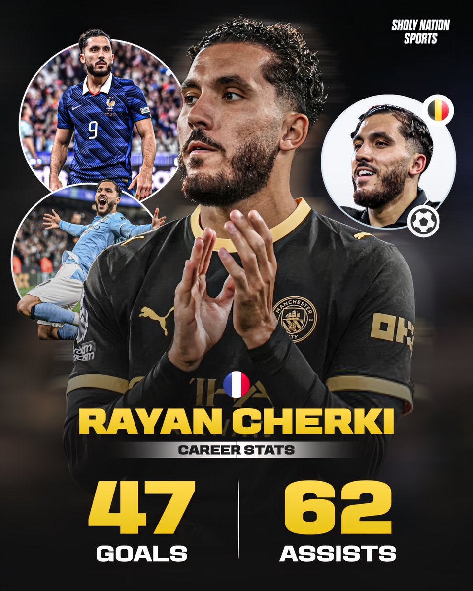 Sholynationsp's tweet photo. 🇫🇷 Rayan Cherki’s underrated career stats:

⚽️ 47 goals
🎯 62 assists
🤝 109 G/A
🏆 FA Cup
🏆 EFL Cup
🥇 1x Ligue 1 Top Assist Provider
🎨 1x Ligue 1 Dribbler of the Year
🥇 1x UEFA Europa League Top Assist Provider
⭐️ 1x UEFA Europa League Young Player of the Season

Talented! 🔥