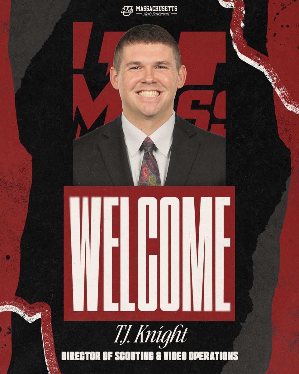 UMassMBB's tweet photo. Excited to announce the addition of T.J. Knight to our staff as Director of Scouting &amp; Video Operations 🙌

📰 | https://t.co/o3TENCa7mN

#Flagship 🚩 https://t.co/G5pIxBaLTp