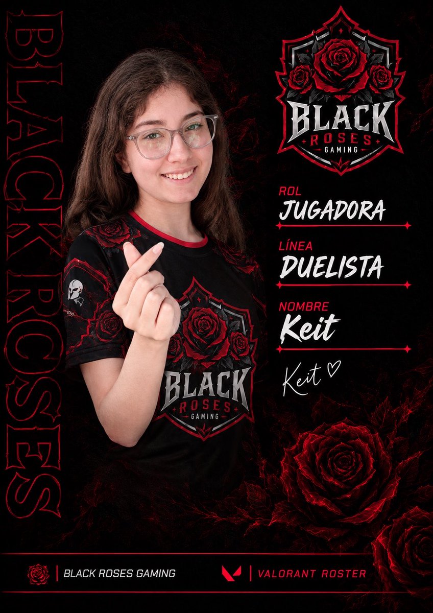 Blackrosesespor's tweet photo. Una nueva Duelista ha llegado al campo de batalla 🥀⚡️️Denle un gran recibimiento a Keit, nuestra nueva Jugadora para el roster de Valorant.   ¡Déjenle todo su apoyo en los comentarios! 🖤🎮#BlackRosesGaming #ValorantRoster #Esports https://t.co/H5To3jOdA7