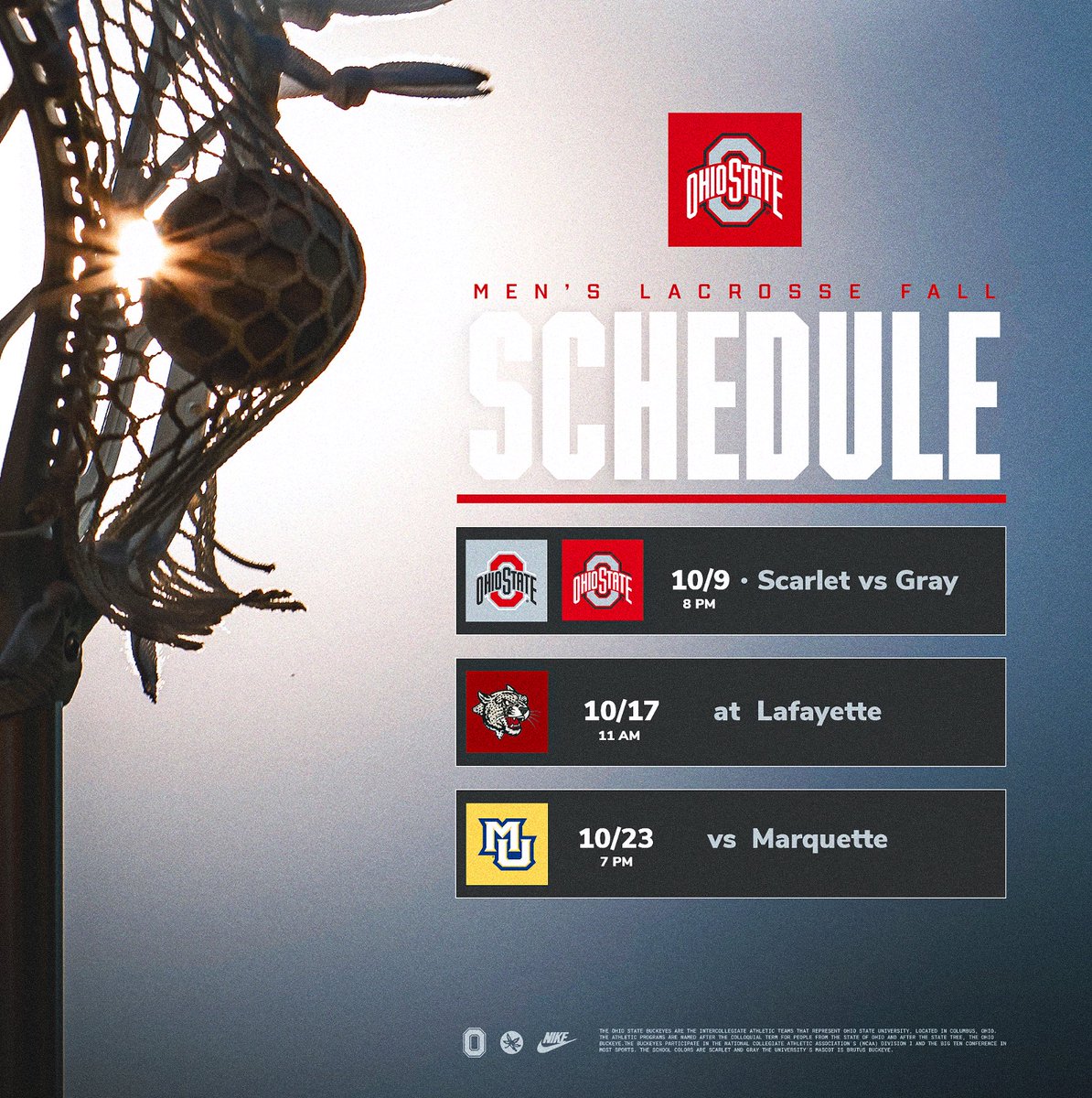 OhioStateMLAX's tweet photo. Come see the Buckeyes in action this fall!

#GoBucks https://t.co/a6fmMeex87