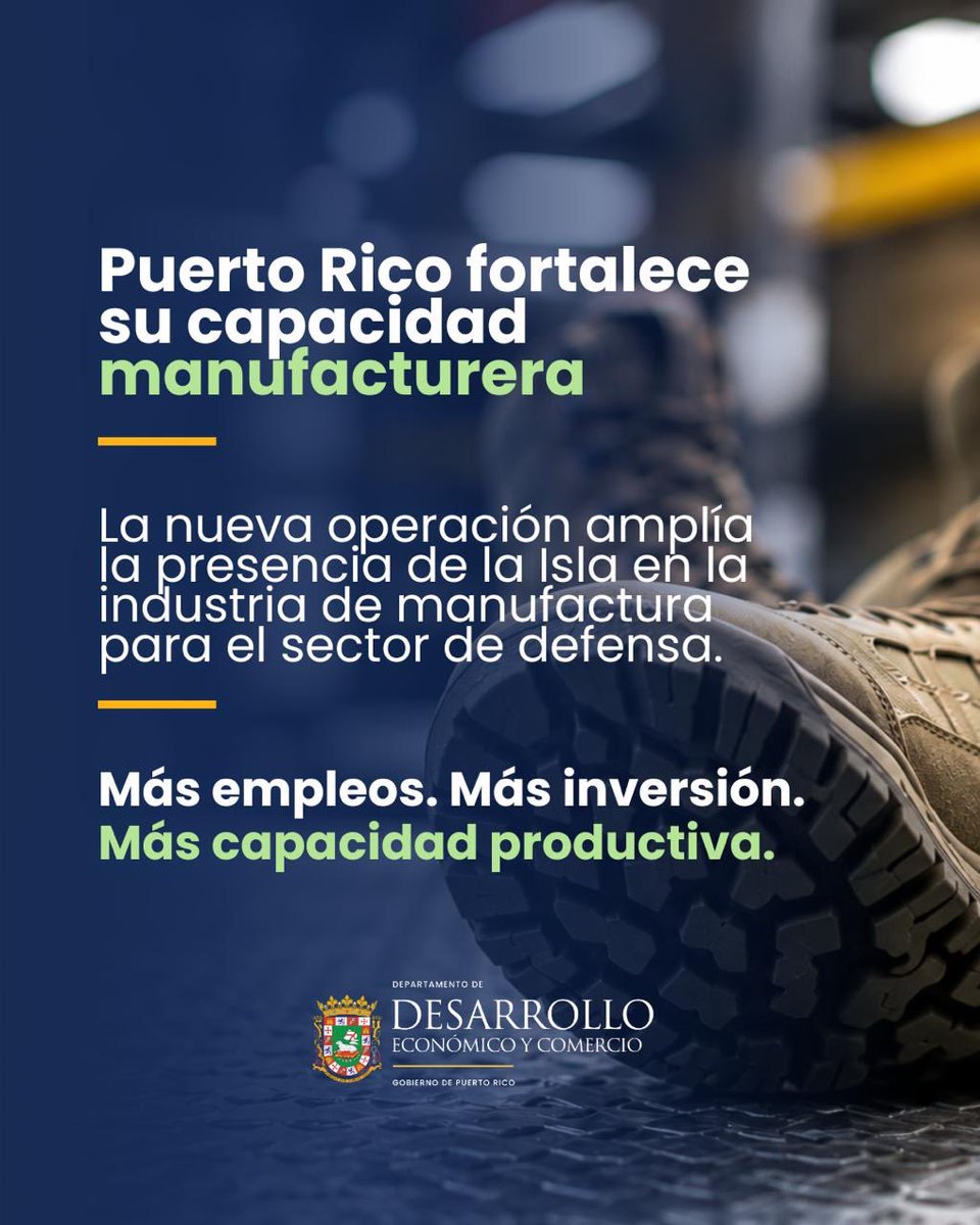 DDECPR's tweet photo. Con el potencial de crear hasta 300 empleos, PR Footwear LLC inicia operaciones de manufactura de calzado militar y táctico en Lares y San Sebastián. Este proyecto amplía la presencia de la isla en la industria manufacturera y reafirma nuestro potencial de atraer inversión en sectores estratégicos.