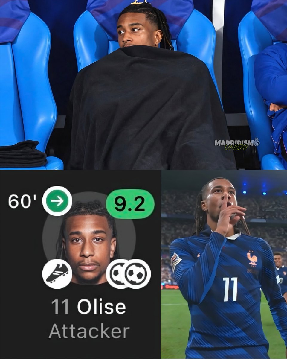 Imperiomadridis's tweet photo. 🤯 OLISE ENTRÓ Y CAMBIÓ COMPLETAMENTE EL PARTIDO

Francia perdía 1-0 mientras Michael Olise observaba desde el banquillo. Entró en el segundo tiempo y todo cambió: DOS GOLES y UNA ASISTENCIA para liderar una remontada brutal y terminar ganando 4-1. 

Olise resolvió el partido, pero también hay que hablar de los cambios de Zinedine Zidane: movió el banquillo, cambió el rumbo del encuentro y Francia respondió.

ENTRÓ CON FRANCIA PERDIENDO 1-0. SALIÓ CON UN 4-1, DOBLETE Y ASISTENCIA. IMPACTO INMEDIATO. 🥶
