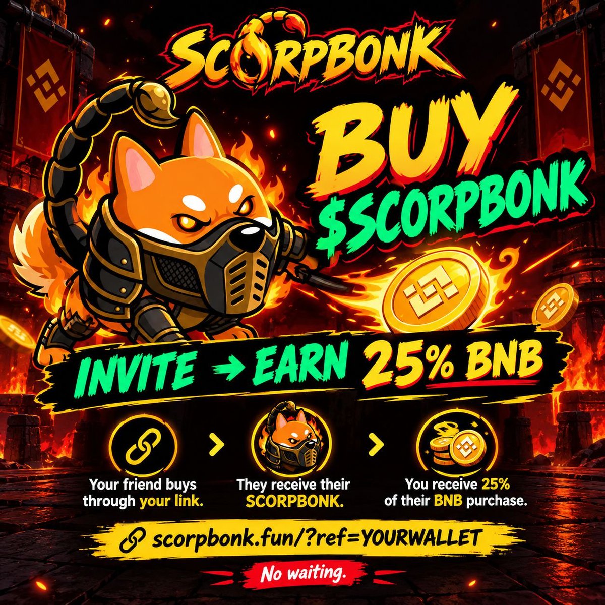 ScorpBonk's tweet photo. 🦂 BUY SCORPBONK

INVITE → EARN 25% BNB

Your friend buys through your link.
They receive their SCORPBONK.
You receive 25% of their BNB purchase.

No waiting.

🔗 https://t.co/AYNxxAK1pt

#Memecoin #Presale #bnb https://t.co/reQOsNVRfn