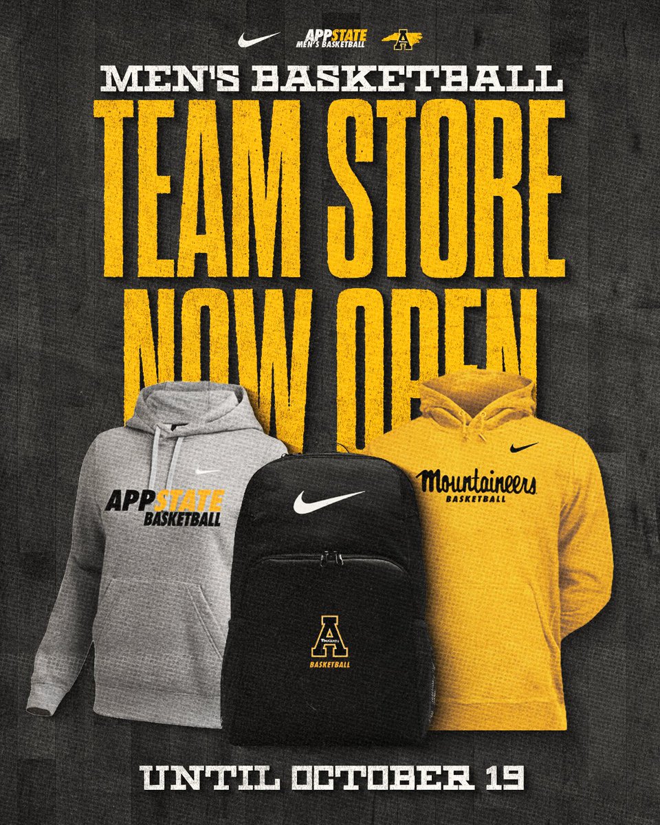 AppStateMBB's tweet photo. Our team store is now open!

Shop the latest selection of Men's Basketball apparel and make sure you're geared up for the season!

Plus, 10% of every purchase goes to support our program.

🛒 https://t.co/M1F5f5TehT

#TakeTheStairs https://t.co/Yc320UOJjw