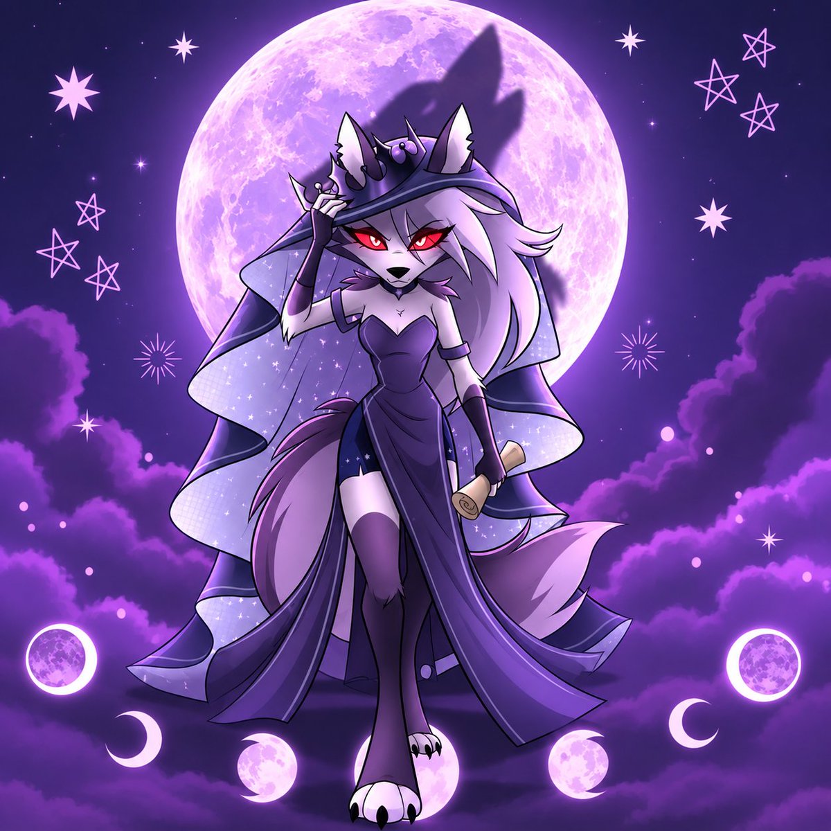 Evelyn744538's tweet photo. Under the moonlight, she wears the crown of the night. 🌙💜✨ A little magic, a little mystery, and a whole lot of royalty#Loona #HelluvaBoss #HelluvaBossFanart #LoonaFanart #LoonaArt #LoonaArtwork #LoonaHelluvaBoss #HelluvaBossArt #HelluvaBossArtwork #loona https://t.co/TQoTHnaMmd