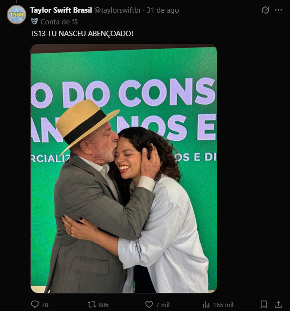 pedropomper's tweet photo. Quem entrou nessa conta:

BTS, Taylor Swift, Justin Bieber, Ariana Grande, Katy Perry, Louis Tomlinson, Harry Styles, Jonas Brothers, Lady Gaga, Shawn Mendes, Dua Lipa, Olivia Rodrigo, Demi Lovato.

Página de fã. Não servidor. Não produtora. Não artista.

O critério não está no papel. O resultado está: os convidados que o governo escolheu para bancar são, na prática, os que já faziam campanha para o Lula.