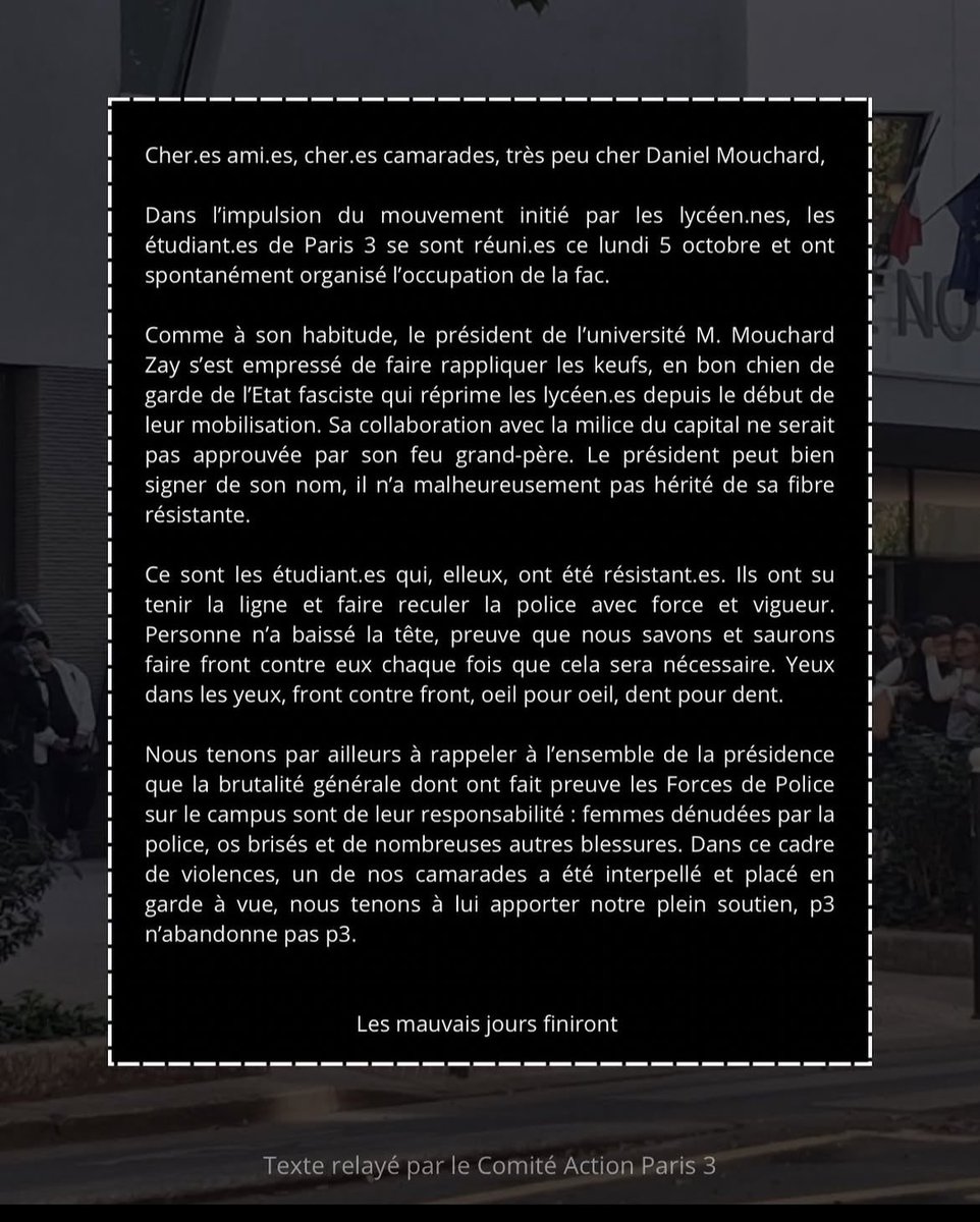 meruem1312's tweet photo. Le communiqué des camarades de P3 https://t.co/H3kOJlHXBV