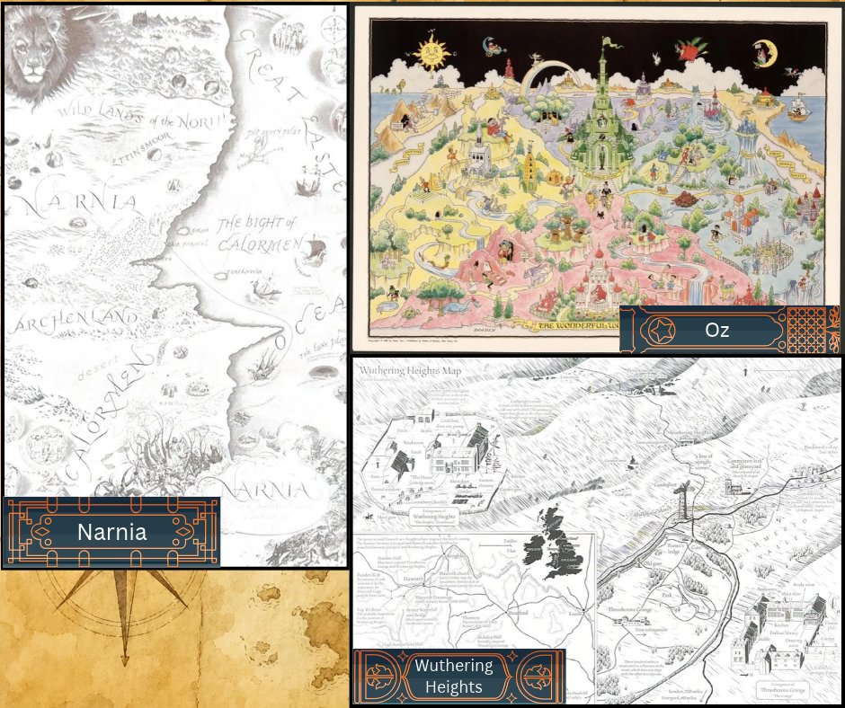 UMichLibrary's tweet photo. Did you know that the Wizard of Oz, Wuthering Heights, and Narnia have faced book bans in the US? In honor of Banned Books Week, explore maps of these books at the Clark Library. #MapMonday https://t.co/K3qNMYNk9r https://t.co/L556Lnk1ha
