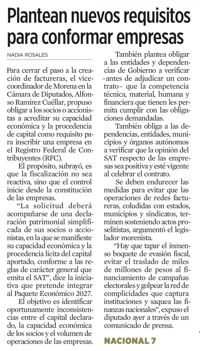 JoseMarioMX's tweet photo. El riesgo para la inversión extranjera no es que México pregunte de dónde viene el dinero. Eso ya ocurre en cualquier operación seria. El riesgo es otro: que el @SATMX pueda valorar si los socios tienen “capacidad económica” suficiente y relacionarla con cuánto puede facturar su empresa.

La iniciativa contra factureras propone declarar patrimonio y origen del capital al inscribir una sociedad en el RFC, e incluso restringir CFDI cuando su monto exceda “notoriamente” la capacidad económica de la empresa o de sus accionistas. Pensemos en una startup, un fondo o una sociedad vehículo: pueden nacer con poco capital y después recibir millones en inversión o deuda perfectamente lícita.

Combatir empresas fantasma exige trazabilidad, beneficiarios reales y probar materialidad. Pero patrimonio del accionista y capacidad económica de la empresa no son lo mismo. ¿Queremos detectar simulaciones o terminar convirtiendo la riqueza previa del inversionista en una especie de permiso administrativo para crecer?