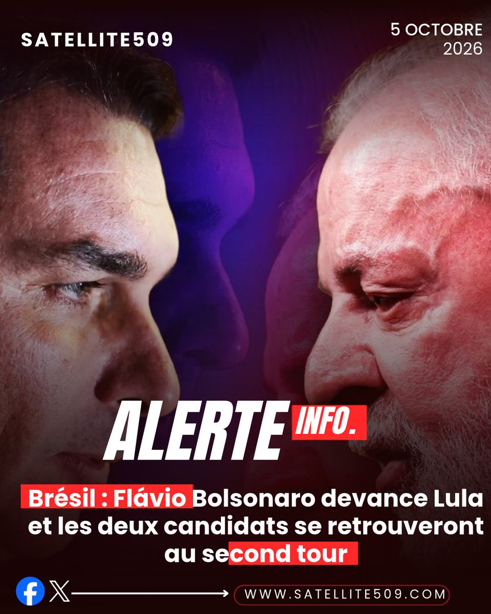 satellite509's tweet photo. Brésil : Flávio Bolsonaro devance Lula et les deux candidats se retrouveront au second tour
https://t.co/sTEgvQPQLN https://t.co/khr4uG0VWQ