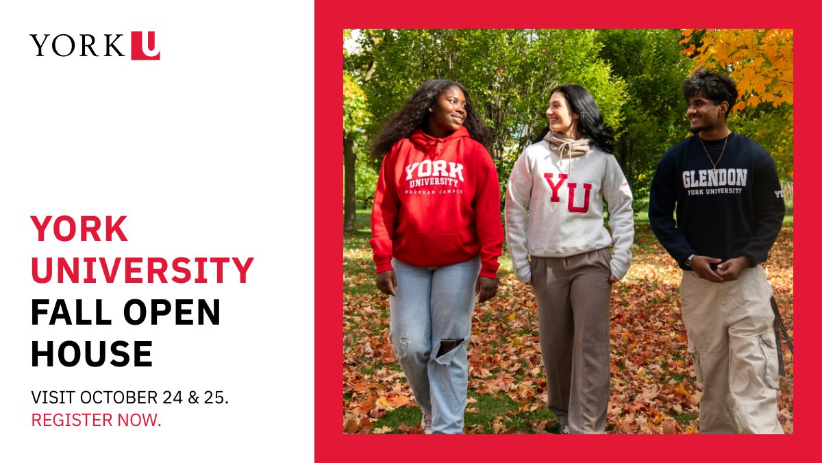 StudentLifeNet's tweet photo. Attend York University’s Fall Open House to discover student life at their 3 GTA campuses. Join York on Oct 24 (Keele) and Oct 25 (Glendon &amp; Markham) to explore one of Canada’s top universities.  

Register now: https://t.co/AssL6IpM7n https://t.co/7muW8bXkoG