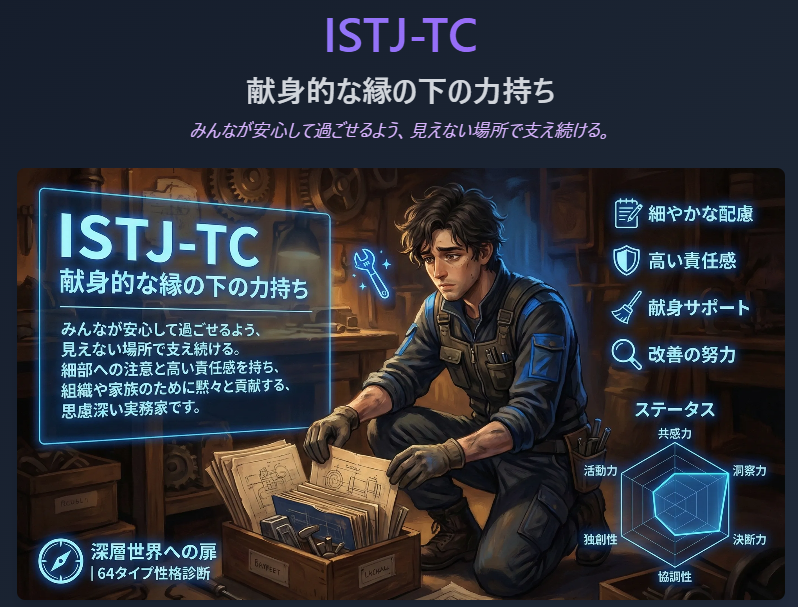 herbs_fennel's tweet photo. 真面目に性格診断してみた。
3回やって、1回は ISTJ-AC、2回TCだったのでこっちかな？
https://t.co/WPi1jn7KIF https://t.co/rFoTimIwDN
