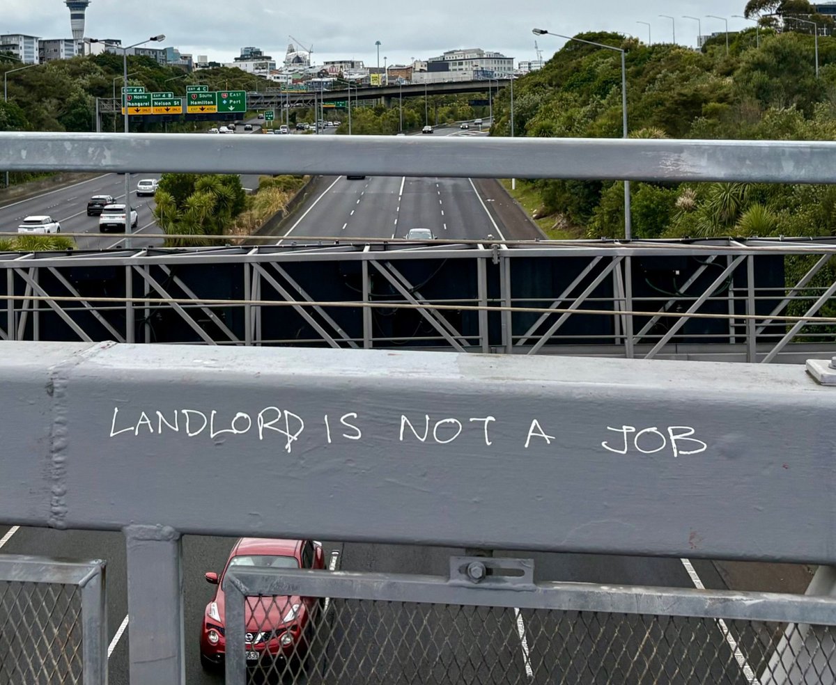 GraffitiRadical's tweet photo. “LANDLORD IS NOT A JOB” 
Seen in Auckland, New Zealand, https://t.co/qqmWKpJYaj