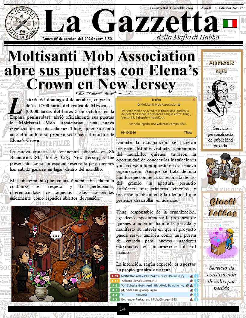 LaGazzettaES's tweet photo. Septuagésima séptima edición (77). Llega al mundillo Moltisanti Mob Association. La Familia Colombo de UdokA regresa al rol.

Lee todos los detalles en nuestra web: https://t.co/5OfPm5fgWF https://t.co/mdxH4Oj6XX