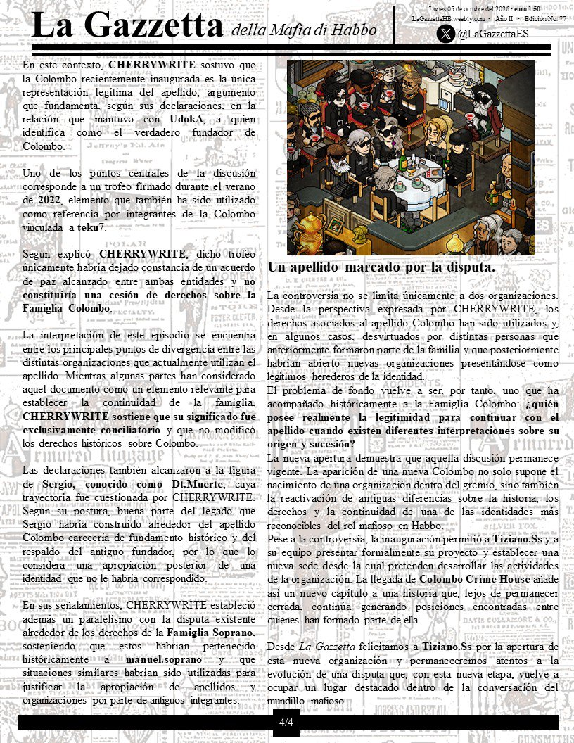 LaGazzettaES's tweet photo. Septuagésima séptima edición (77). Llega al mundillo Moltisanti Mob Association. La Familia Colombo de UdokA regresa al rol.

Lee todos los detalles en nuestra web: https://t.co/5OfPm5fgWF https://t.co/mdxH4Oj6XX
