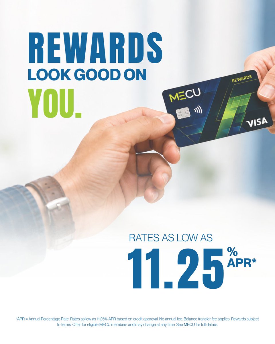 MeCU_OKC's tweet photo. Learn more today at https://t.co/enWUgEOWkk

*APR = Annual Percentage Rate. Rates as low as 11.25% APR based on credit approval. No annual fee. Balance transfer fee applies. Rewards subject to terms. Offer for eligible MECU members and may change at any time. https://t.co/5snGbsCp30
