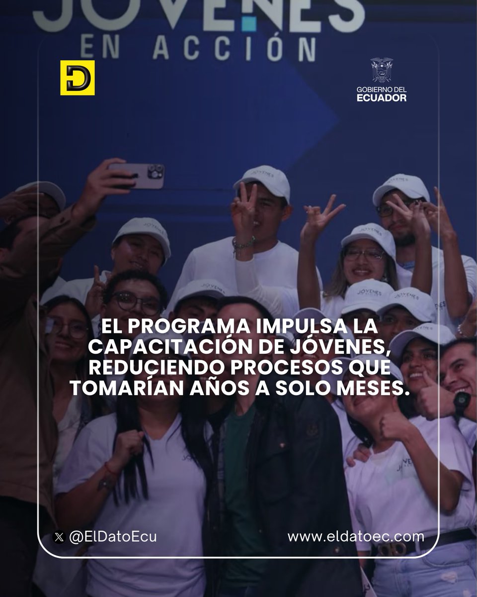ElDatoNews's tweet photo. #Urgente | ¡JÓVENES EN ACCIÓN AMPLÍA SU COBERTURA A 700.000 CUPOS Y ENTREGARÁ USD 800!

El programa Jóvenes en Acción crea 700.000 nuevos cupos y entrega un incentivo económico de USD 800, reduciendo de años a meses el tiempo de capacitación, mientras brinda ingresos y nuevas oportunidades a los jóvenes y sus familias. Además, 220.000 jóvenes participarán en acciones de prevención frente al fenómeno de El Niño, fortaleciendo su experiencia y aportando a sus comunidades.

Link de inscripción:

https://t.co/zyPxK2x4SB 

#ElDato #Ecuador #JóvenesEnAcción #DanielNoboa