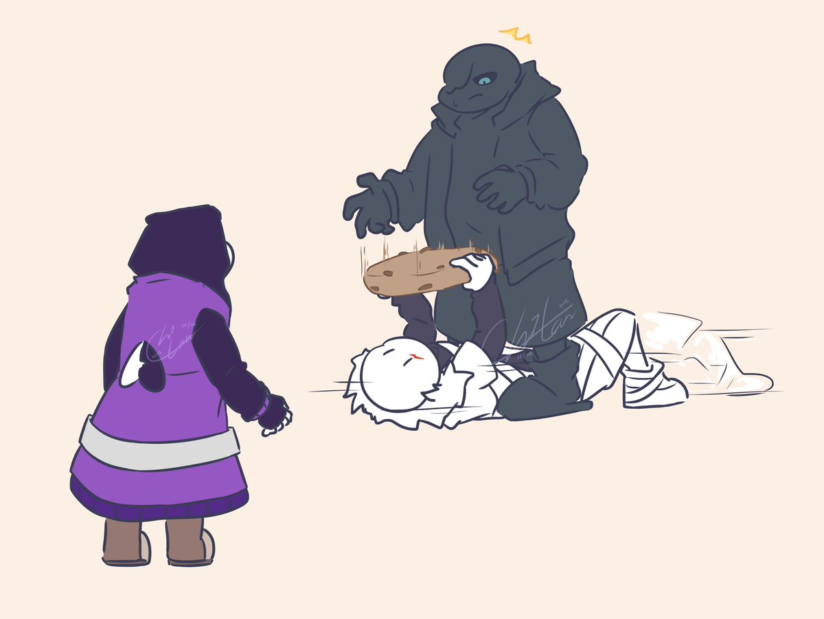 ChiLan484's tweet photo. ［🐙🍪❌］
———
其實都是畫我家的角色—但穿經典服裝好像認不出是哪個...史詩甚至沒露臉！算了🤷‍♀️
———
畫了好幾天，終於畫完1—1.5張圖了！
注意力渙散，果然睡了快一整個星期—
還有一週。
#undertaleAU #nightmaresans #epicsans #crosssans https://t.co/dA2mk8pydT