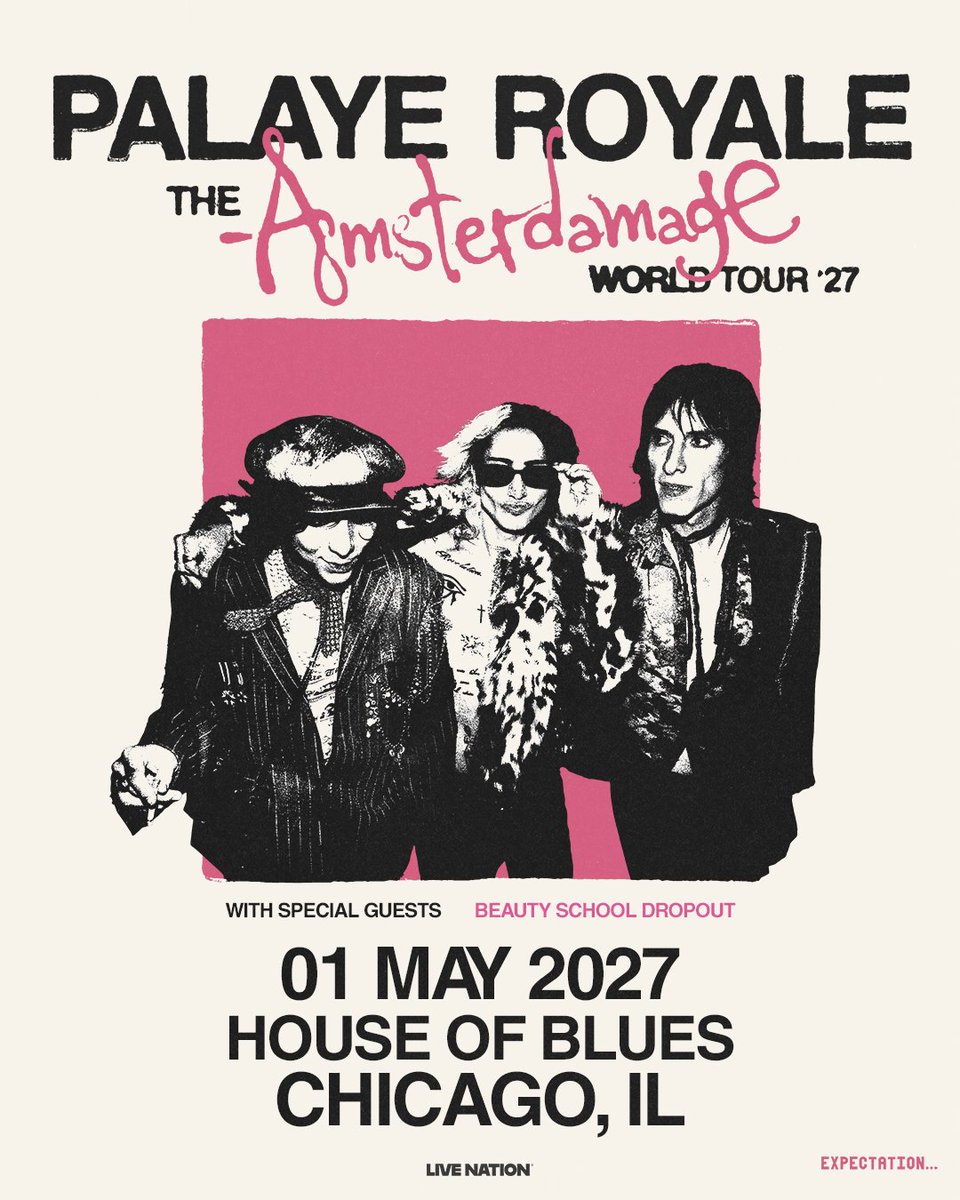 HOBChicago's tweet photo. JUST ANNOUNCED 🖤 @PalayeRoyale bring The Amsterdamage World Tour to Chicago on May 1st with special guest @bsd_wav.

Tickets on sale this Friday 10/9 at 9am CT! https://t.co/RvbxSB0EZA https://t.co/zAgcFwyIqp