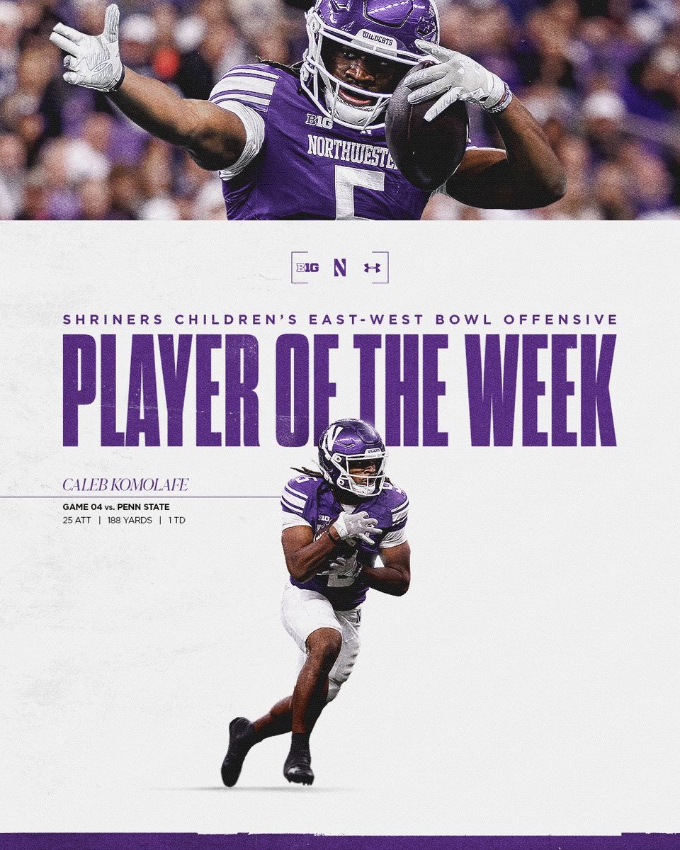 NUFBFamily's tweet photo. The @ShrinersBowl National Offensive Player of the Week: Caleb Komolafe 🏅👏 https://t.co/sQUCOXUsa6