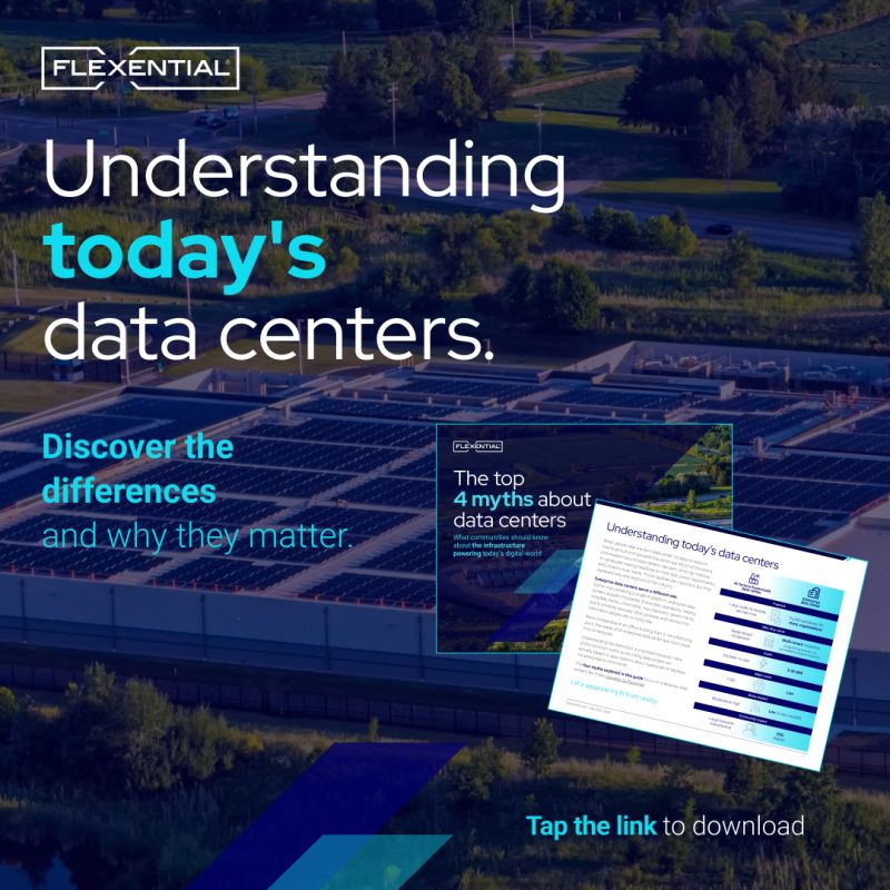 flexential's tweet photo. Enterprise data center or AI hyperscale? The resource footprint may surprise you. Explore the differences in energy, water, land, and infrastructure in our Myths of Data Centers ebook: https://t.co/9oQAu01bY9 #FlexAnywhere #DataCenters https://t.co/rOzuz3n2Cz