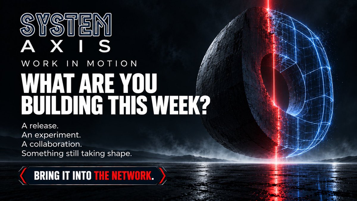 SYSTEMPortal's tweet photo. #CreatedInSYSTEM 

What are you building this week?

A release, an experiment, a collaboration or something still taking shape.

Bring it into the Network. Share it below, tag @SYSTEMPortal or send it by DM.

The work does not need to be finished to be worth seeing. https://t.co/dEKozdksWO
